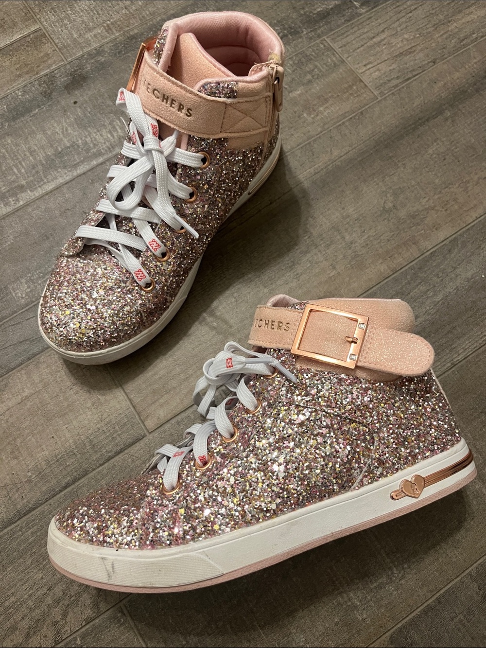 Skechers Kids Rose Gold Glitter High-Top Sneakers
